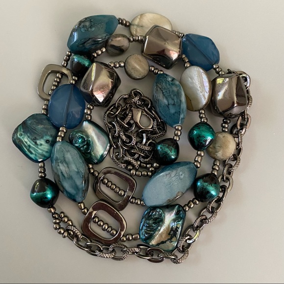 Shades of Blue Necklace MOP, Glass, Agate - Picture 2 of 3